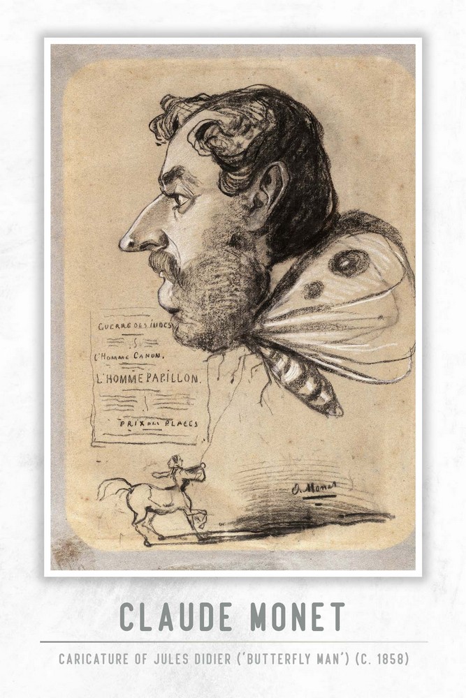 Caricature of Jules Didier (‘Butterfly Man’) (c. 1858) by Claude Monet