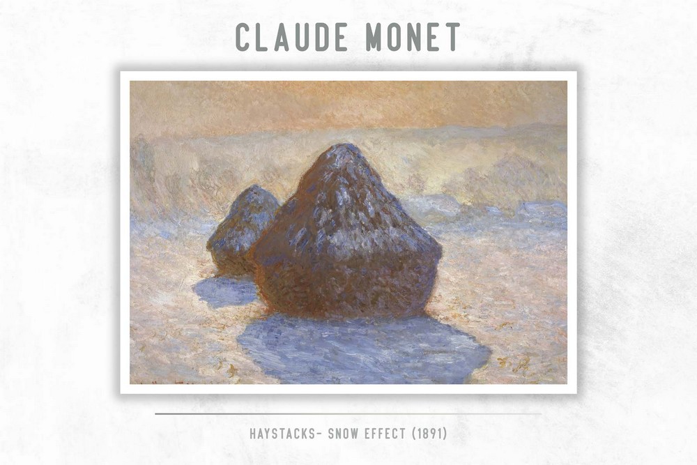 Haystacks- Snow Effect by Claude Monet