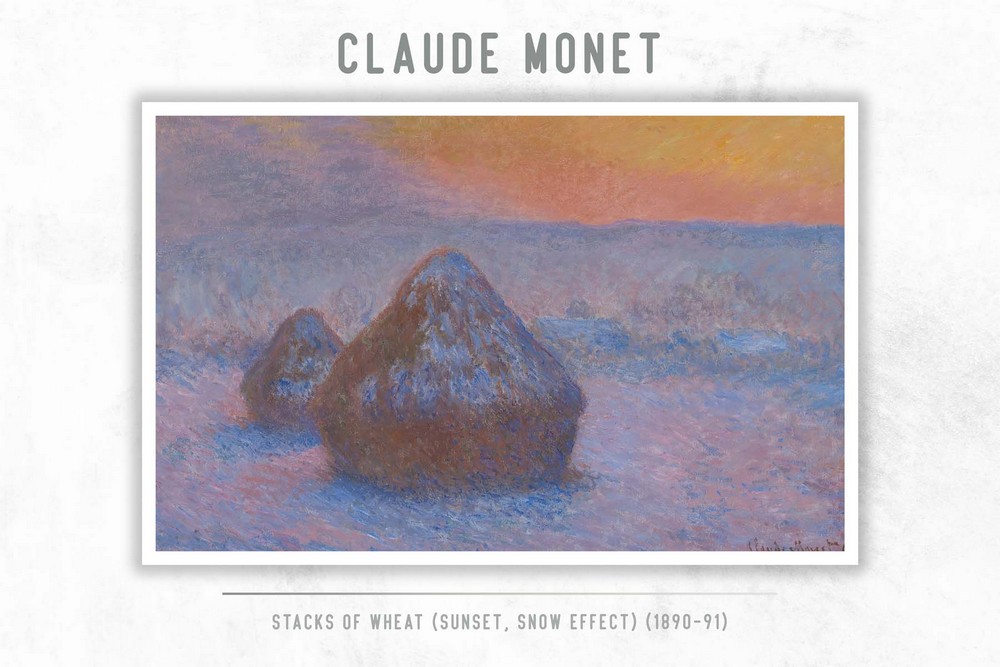 Stacks of Wheat (Sunset, Snow Effect) (1890-91) by Claude Monet