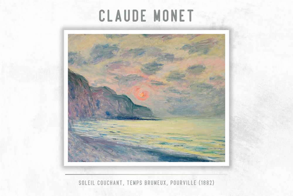 Soleil couchant, temps brumeux, Pourville by Claude Monet