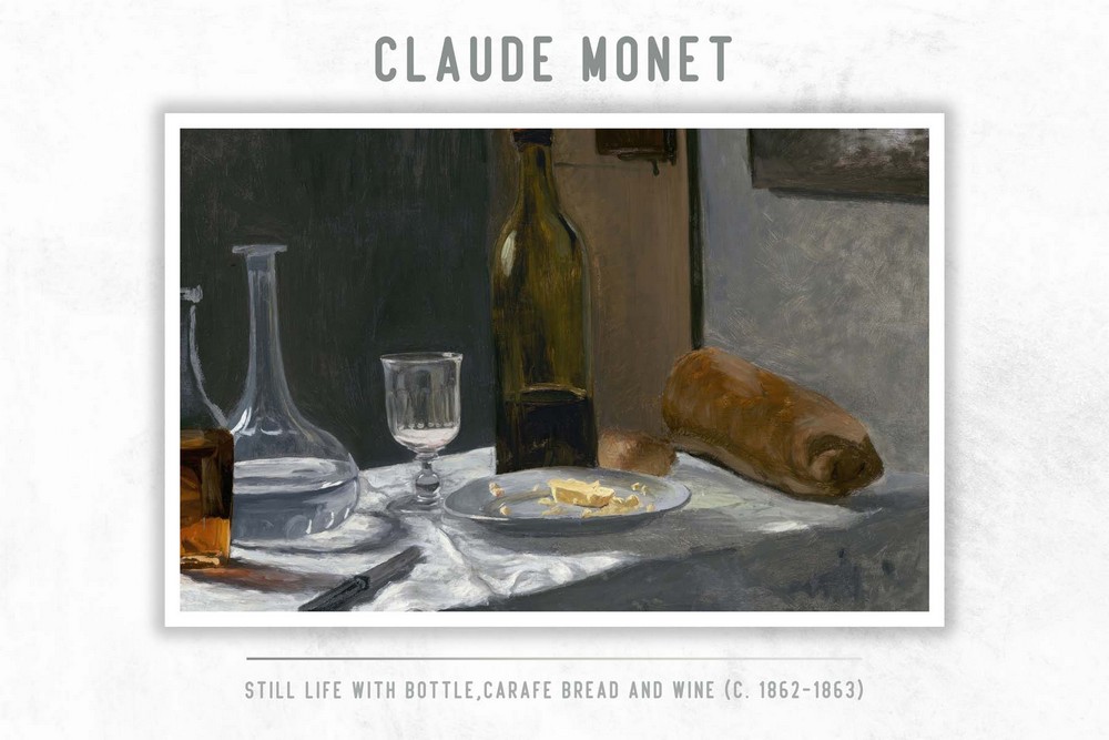Still Life with Bottle,Carafe Bread and Wine (c. 1862-1863) by Claude Monet