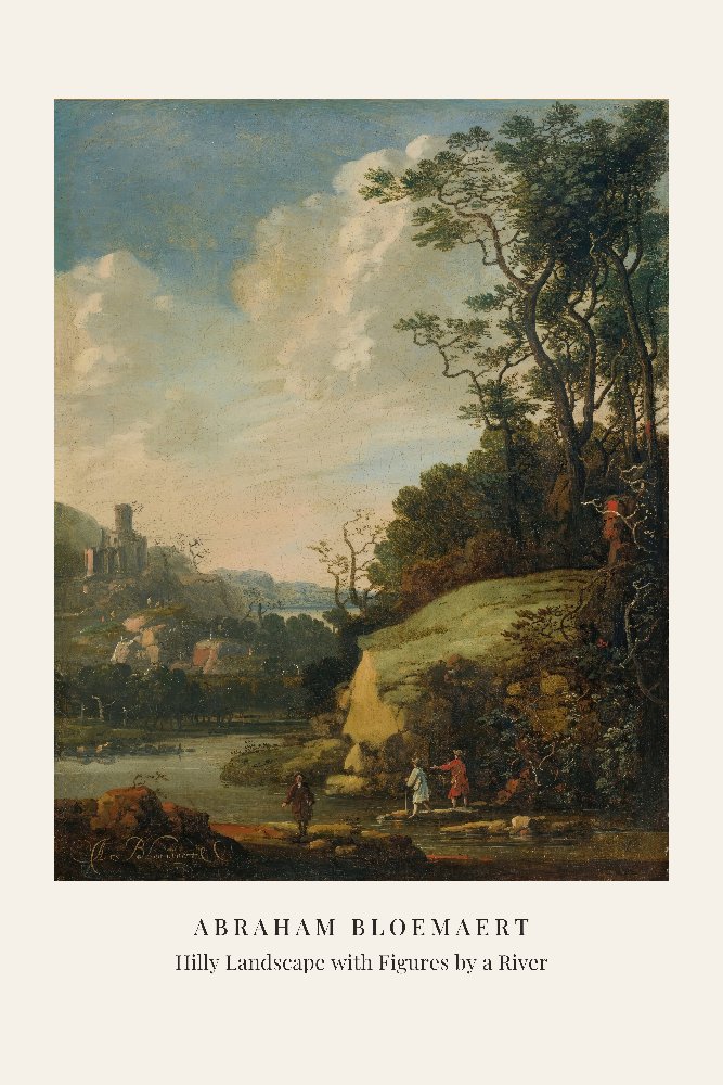 Hilly Landscape with Figures by a River by Abraham Bloemaert
