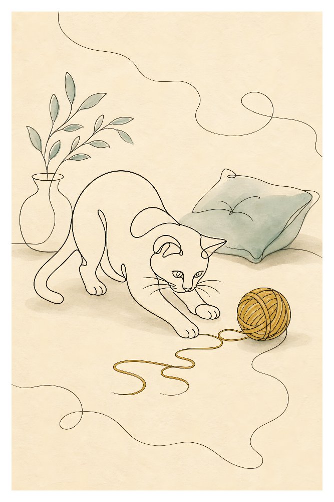 Cat Playing with a Ball of Yarn — Single Line Yarn by Fab Posters