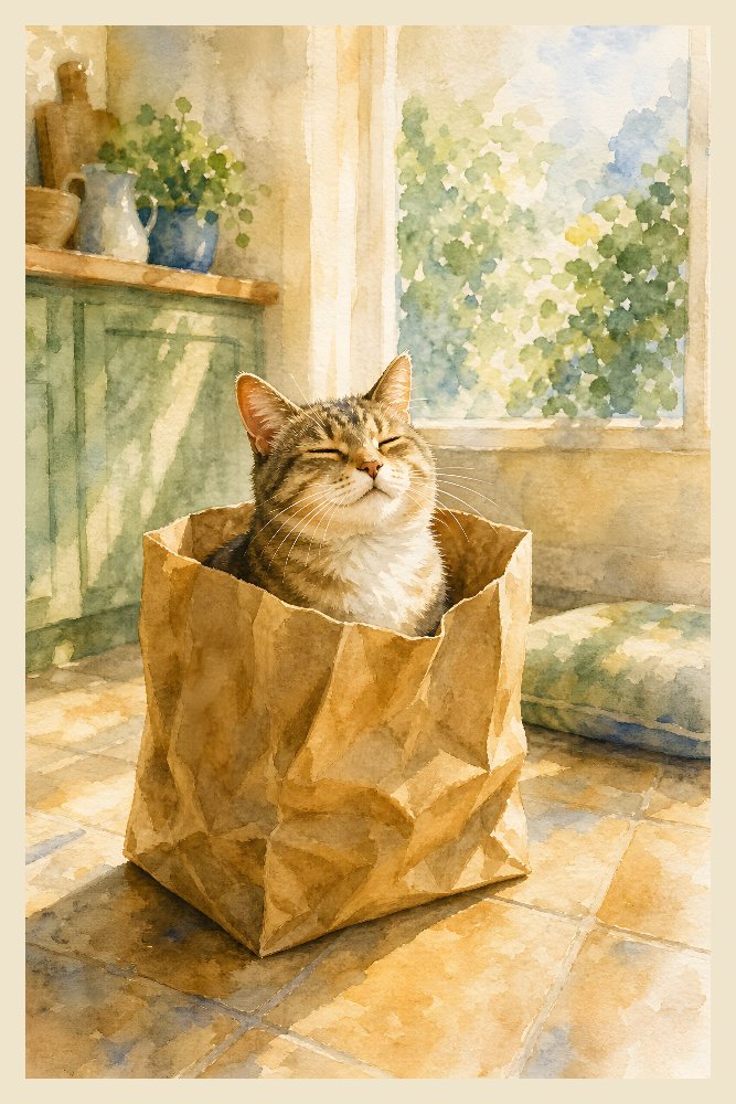 Cat Sitting in a Shopping Bag — Bagged & Blissful by Fab Posters
