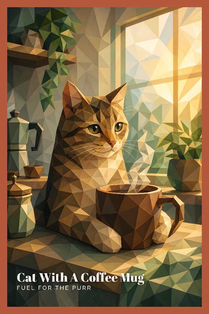 Cat with a Coffee Mug — Morning Pour by Fab Posters
