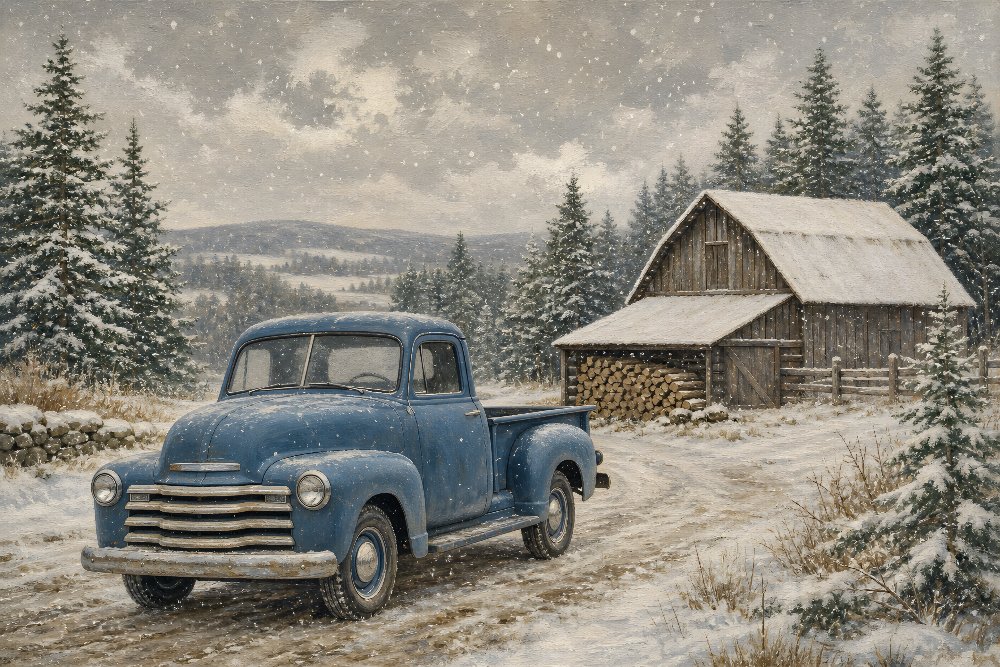 Blue 1950s Pickup — Blue Holiday Pickup by Fab Posters