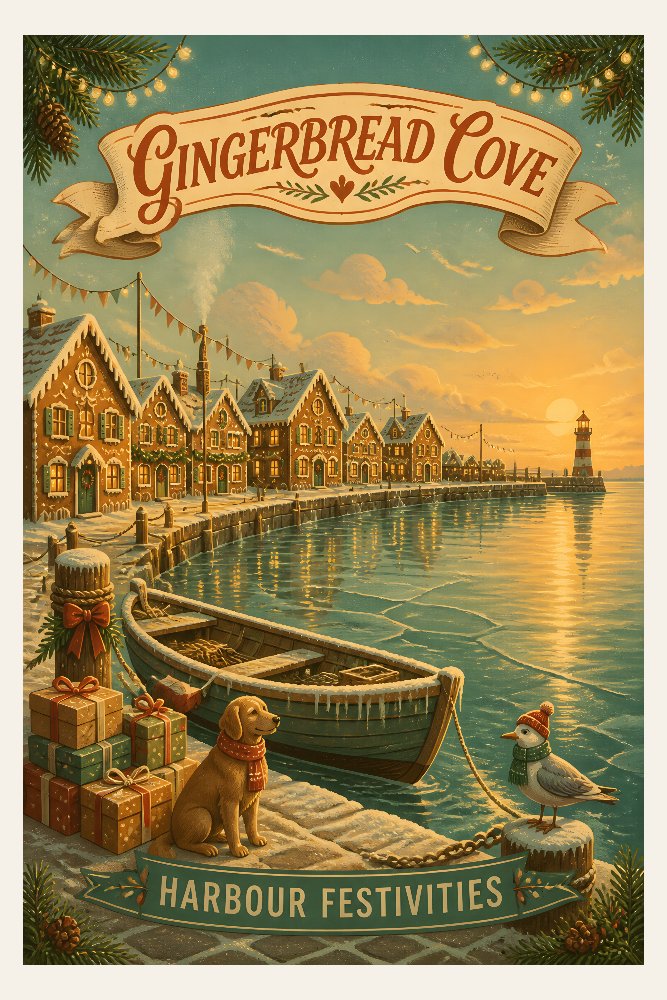 Gingerbread Cove Harbor by Fab Posters