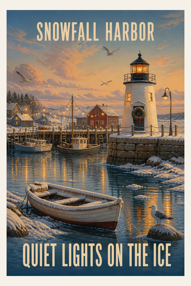 Snowfall Harbor by Fab Posters