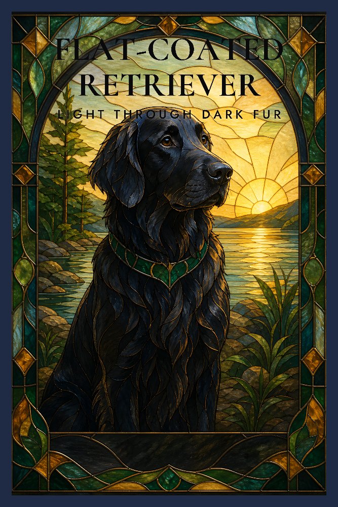 Flat-Coated Retriever — Stained-Glass Retriever by Fab Posters