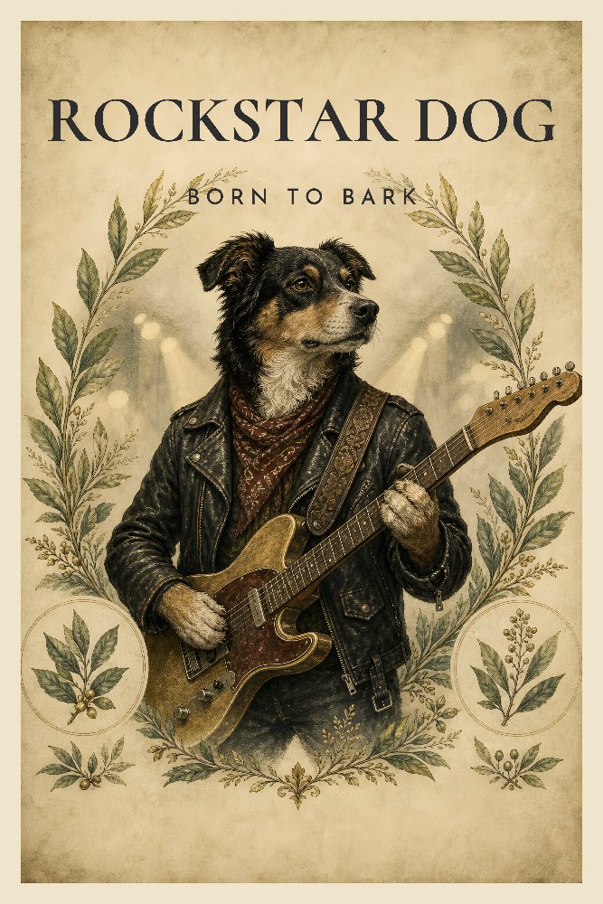 Rockstar Dog — Vintage Rockstar Portrait by Fab Posters