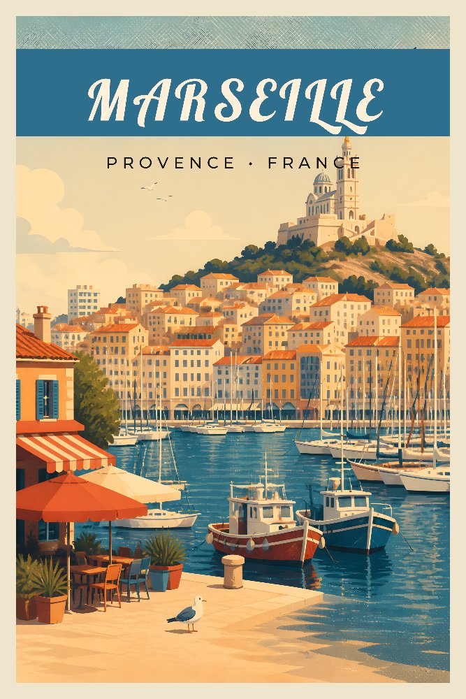 Marseille — Harbour Cafés by Fab Posters