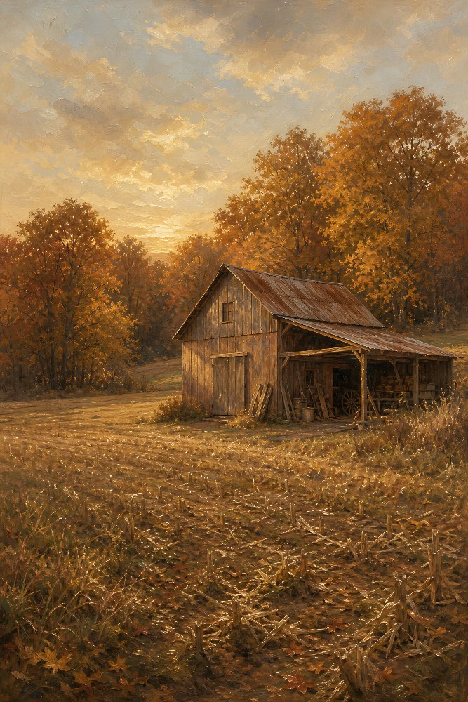 Autumn Field Barn — Harvest Field Barn by Fab Posters