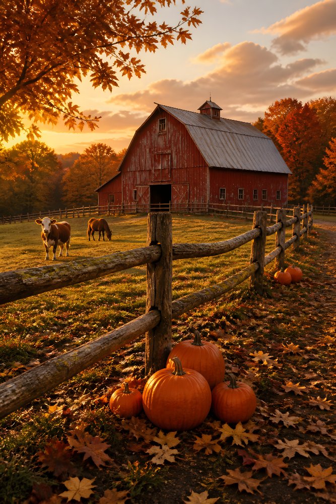 Barn and Split-Rail Fence — Split-Rail Autumn by Fab Posters