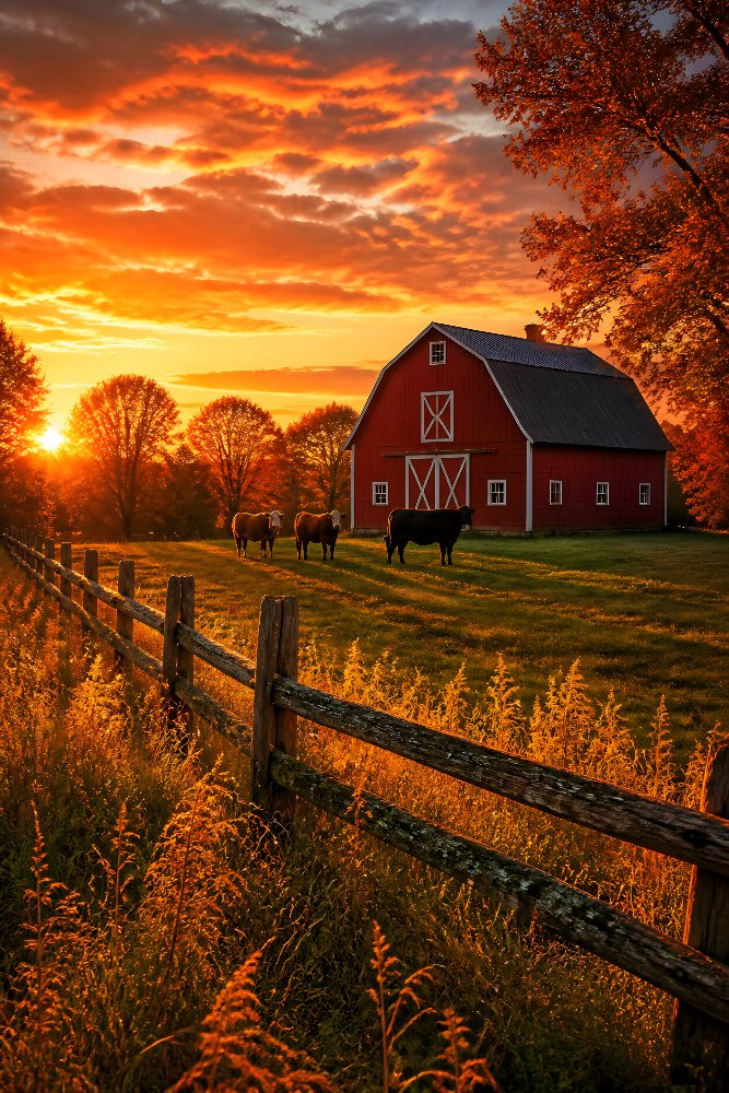 Barn at Autumn Sunset — Sunset at the Barn by Fab Posters