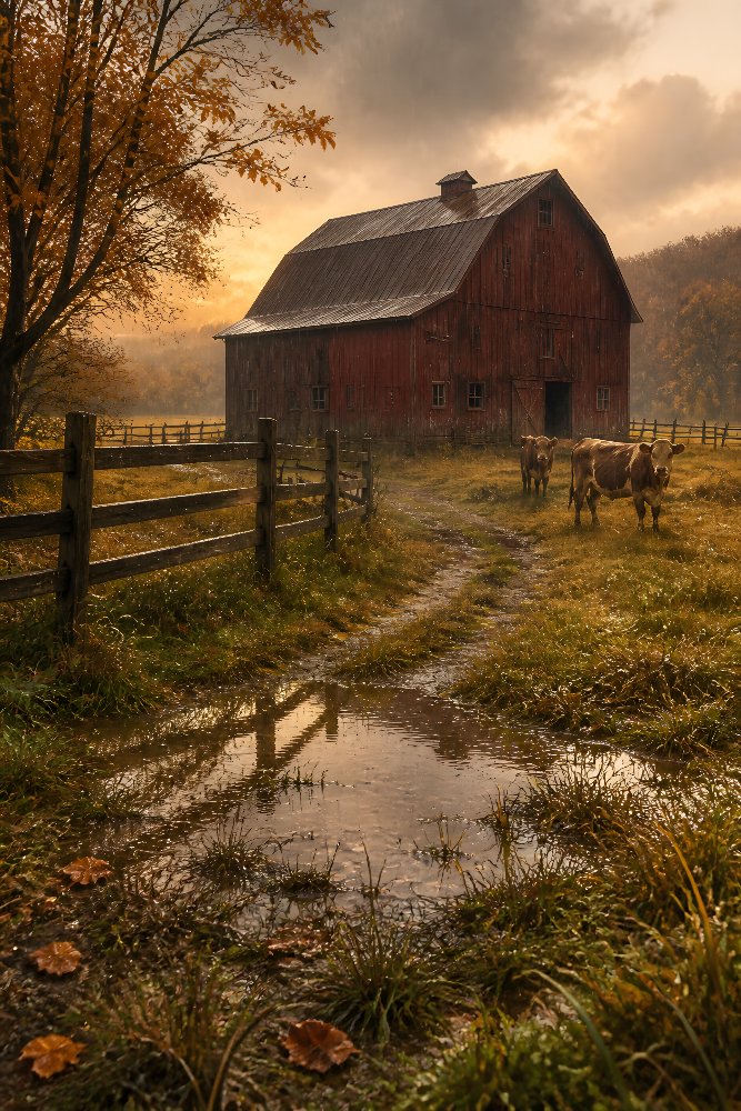 Barn During a Light Autumn Rain — Rain on the Barn by Fab Posters