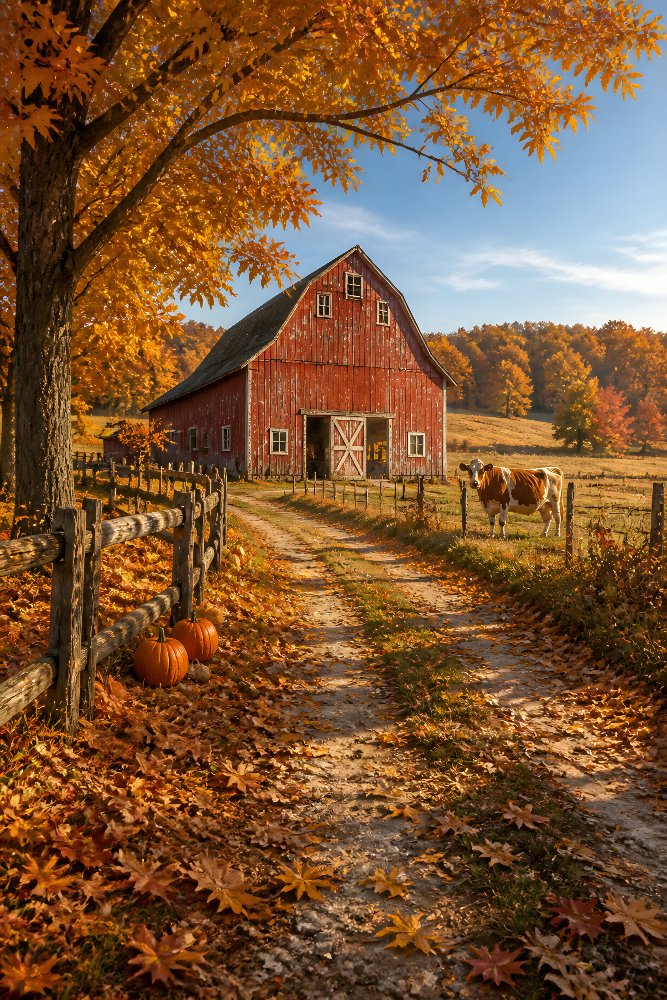 Country Lane Leading to a Barn — Lane to the Red Barn by Fab Posters