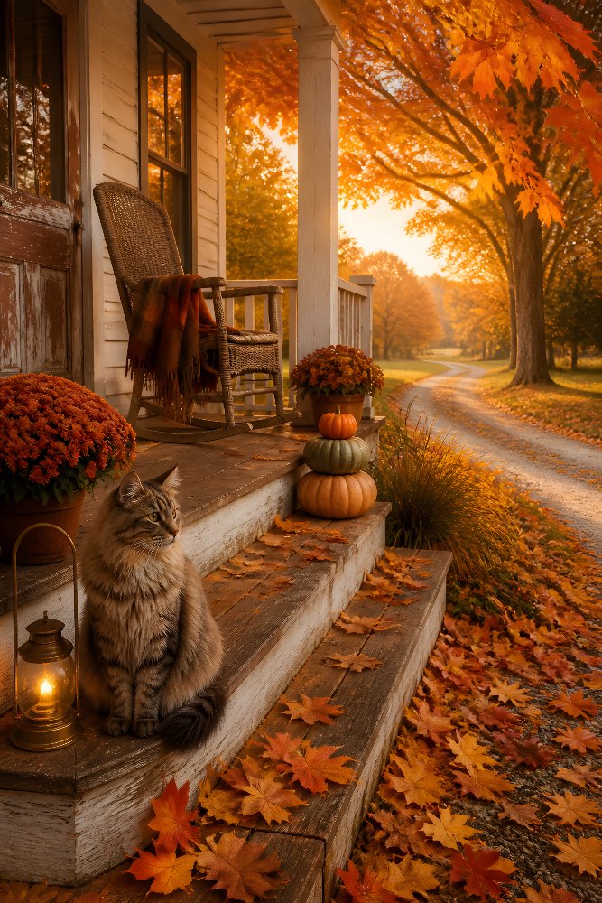 Farmhouse Porch in Autumn — Porch with Lanterns by Fab Posters