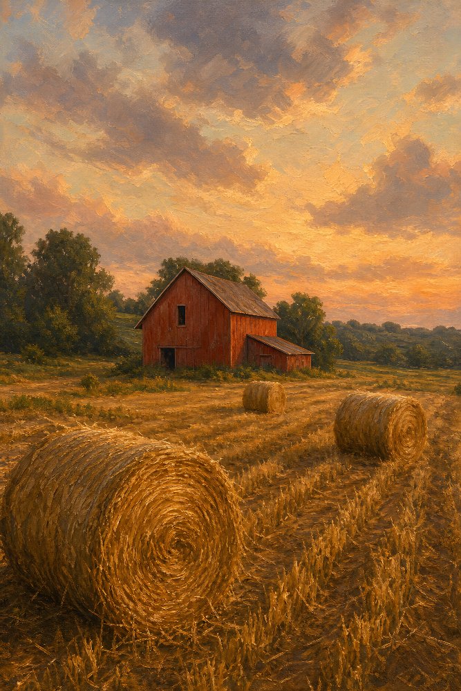 Hayfield Barn with Bales — Bales in the Evening by Fab Posters