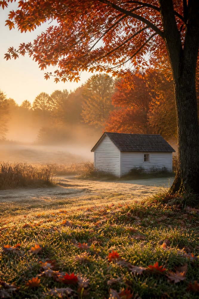 Misty Autumn Farm Morning — Misty Farm Morning by Fab Posters