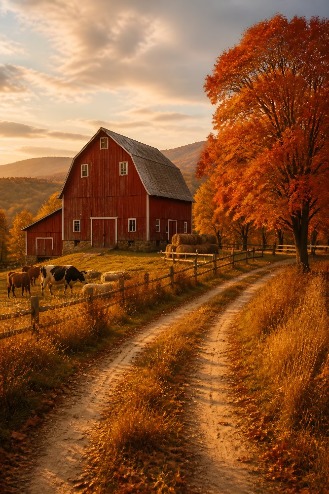 Old Red Barn in Autumn — Classic Red Barn by Fab Posters
