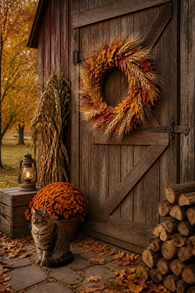 Rustic Barn with Fall Wreath — Wreath on the Barn by Fab Posters