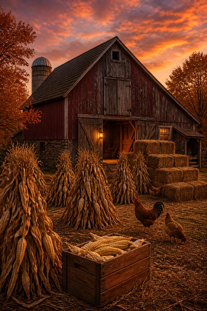 Rustic Barn with Harvest Corn — Corn Harvest Barn by Fab Posters