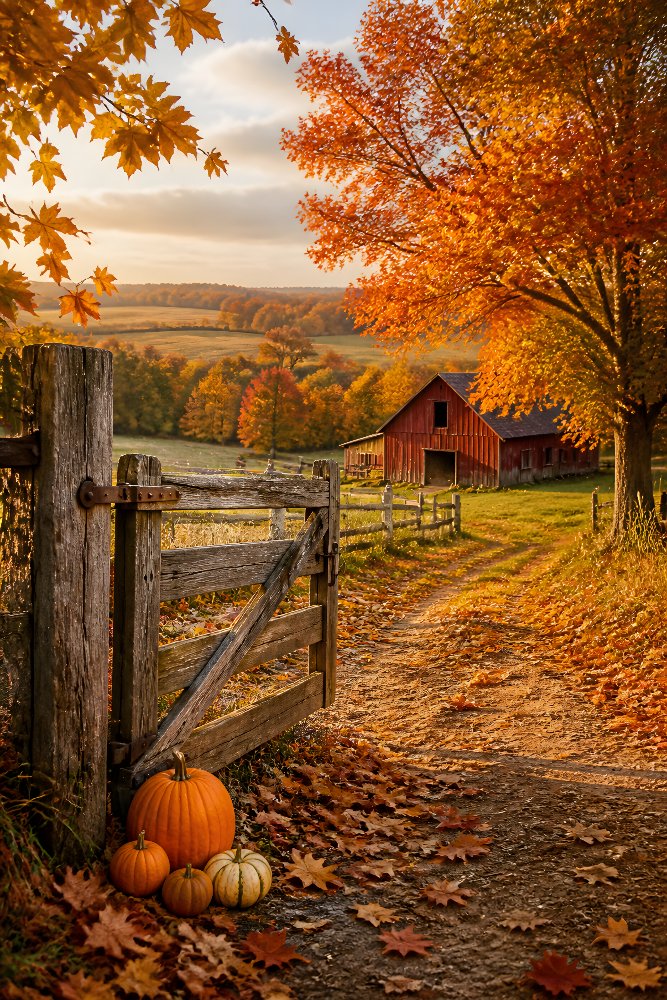 Rustic Farm Gate and Fall Trees — Gatehouse Autumn Glow by Fab Posters