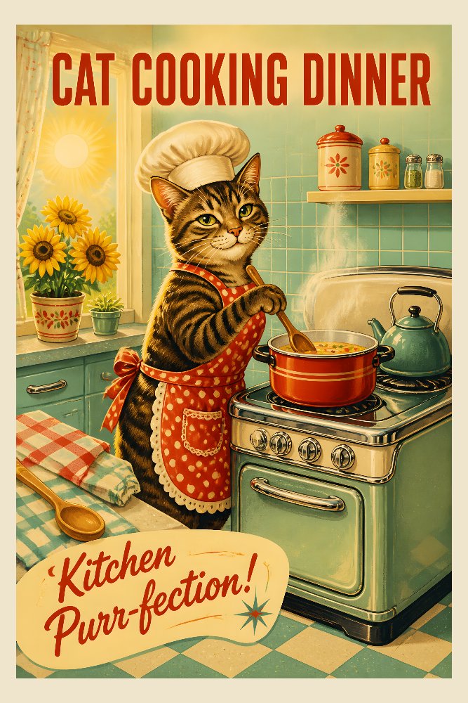 Cat Cooking Dinner — Kitchen Purr-fection by Fab Posters
