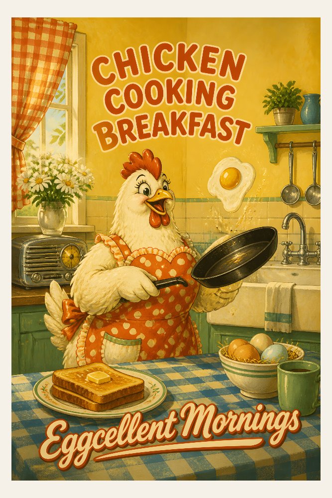 Chicken Cooking Breakfast — Breakfast Hen by Fab Posters