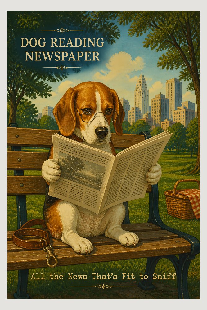 Dog Reading Newspaper — Daily Bark by Fab Posters