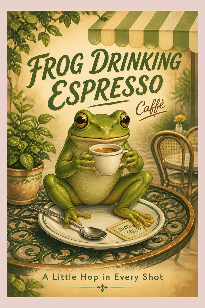 Frog Drinking Espresso — Jump-Start by Fab Posters