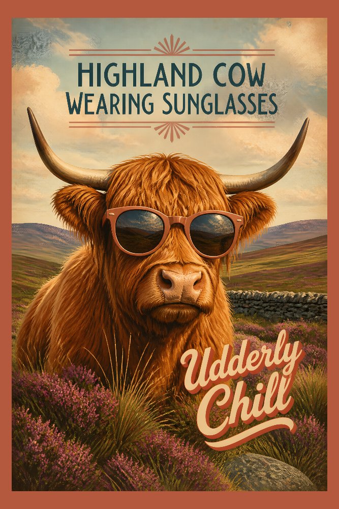 Highland Cow Wearing Sunglasses — Cool Moo by Fab Posters