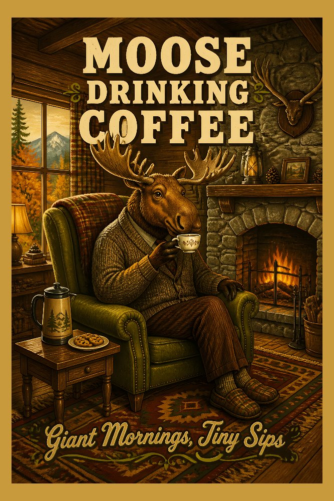 Moose Drinking Coffee — Moose Brew by Fab Posters