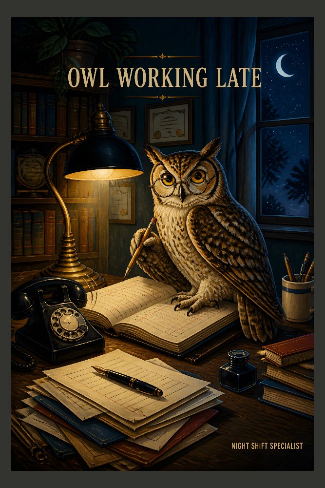 Owl Working Late — Night Shift Specialist by Fab Posters