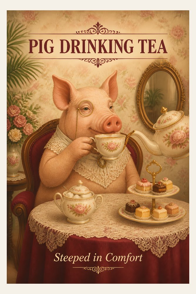 Pig Drinking Tea — Tea-Time Pig by Fab Posters