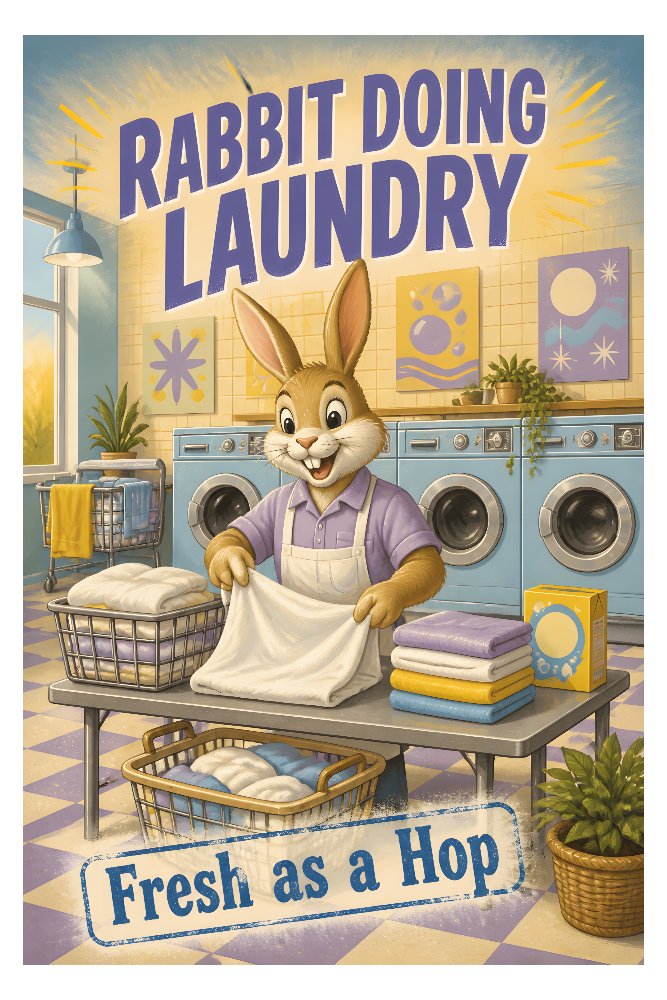 Rabbit Doing Laundry — Laundry Bunny by Fab Posters