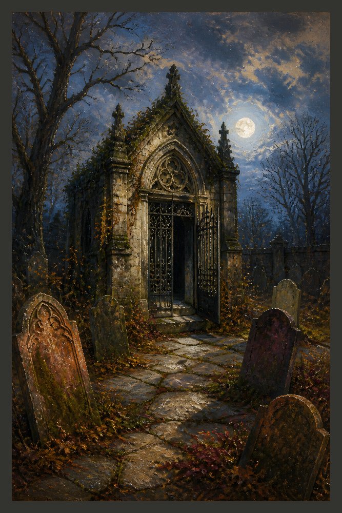 Gothic Graveyard — Moonlit Mausoleum by Fab Posters