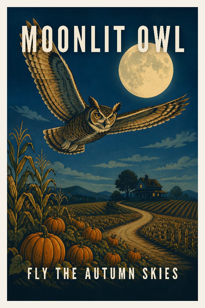 Moonlit Owl — Nightflight Over Harvest by Fab Posters