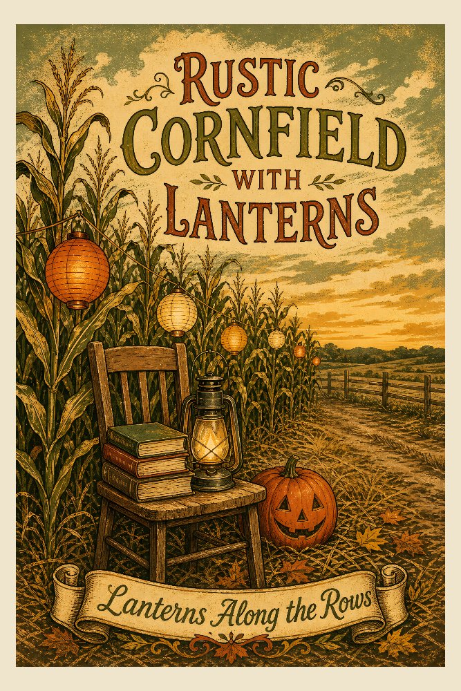 Rustic Cornfield with Lanterns — Cornfield Lanterns by Fab Posters
