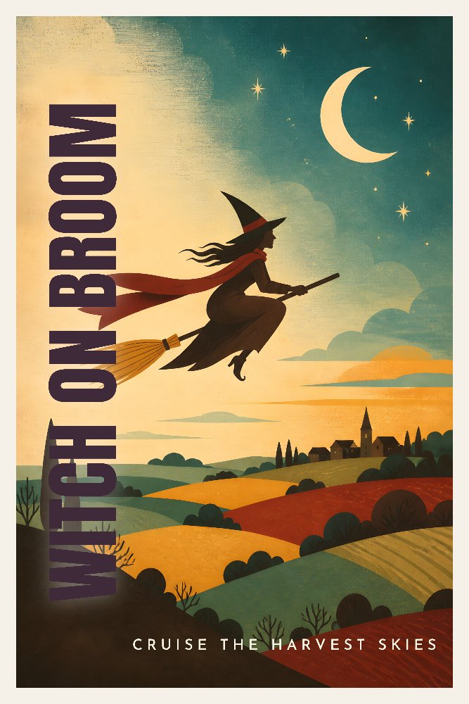 Witch on Broom — Autumn Flight by Fab Posters