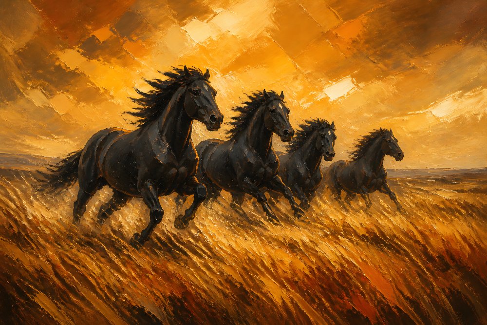 Black Horses in Motion — Midnight Gallop by Fab Posters