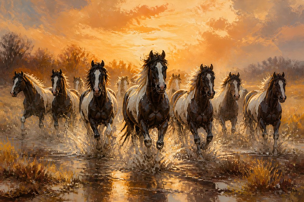 Dramatic Black and White Horse Herd — Monochrome Thunder by Fab Posters