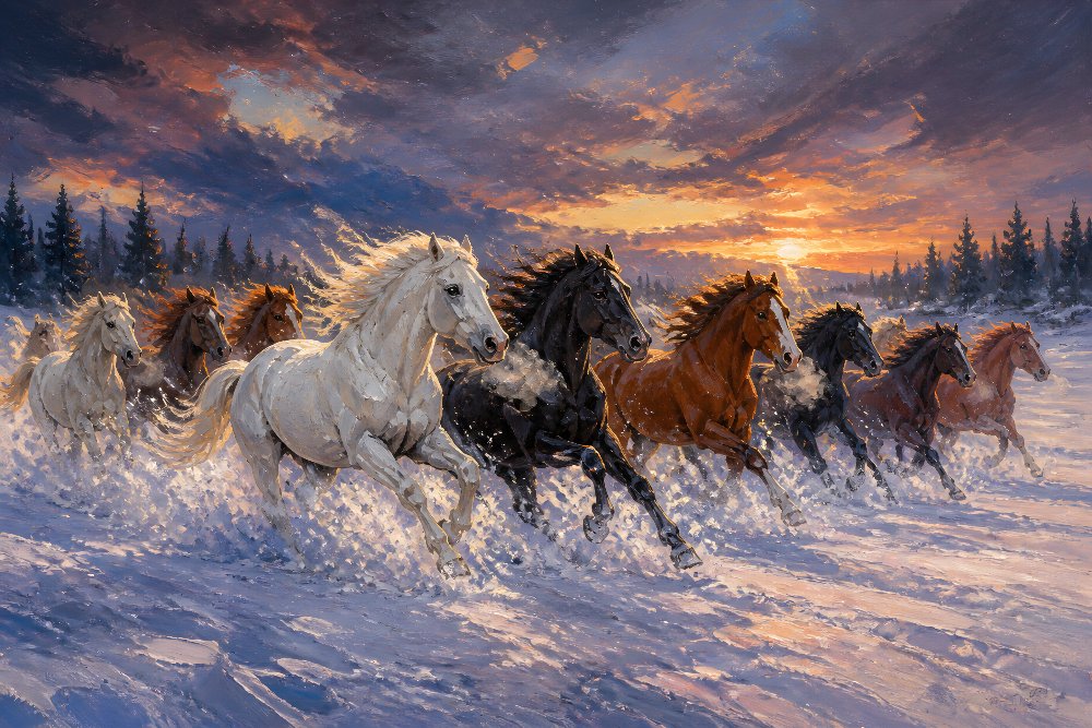 Herd Galloping Through Snow — Winter Gallop by Fab Posters