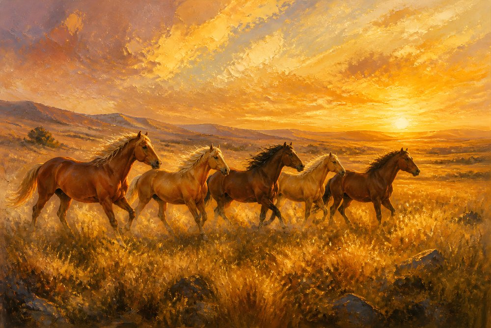 Horses at Golden Hour — Golden Hour Herd by Fab Posters