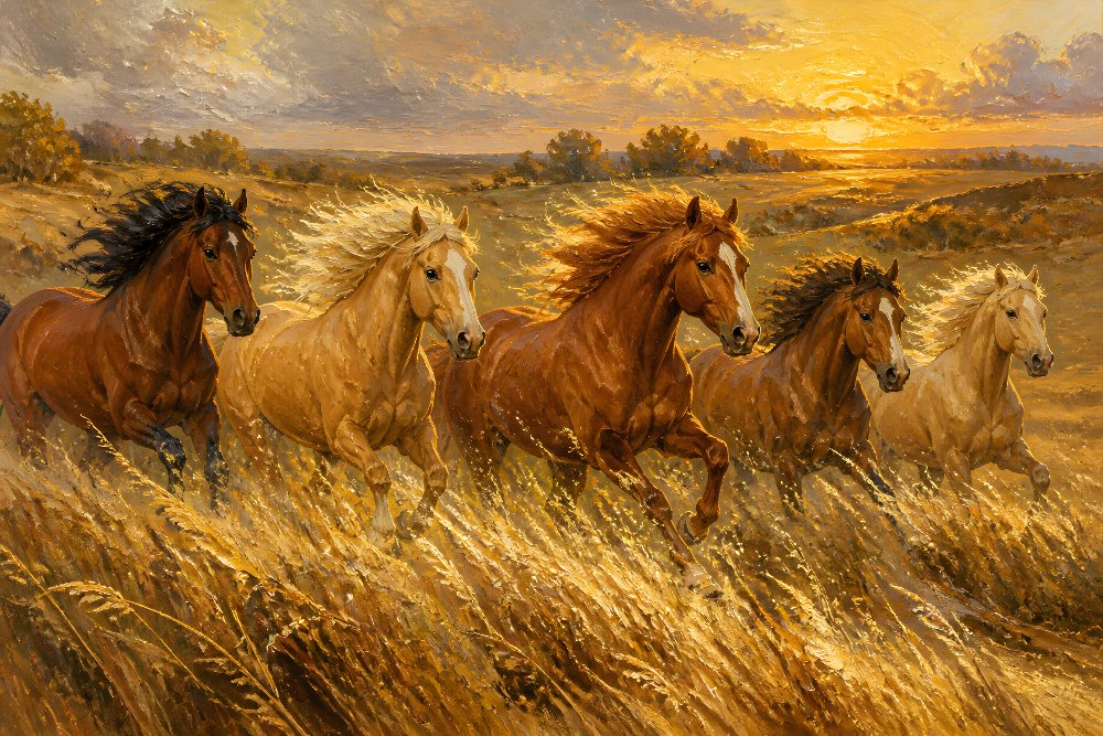 Horses Running Through Tall Grass — Prairie Gallop by Fab Posters