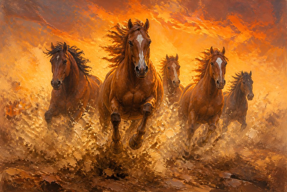Horses Through Dust at Sunset — Dust & Flame by Fab Posters