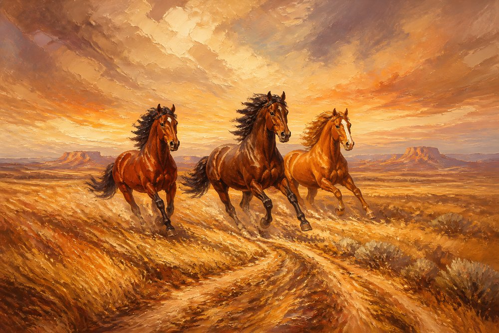Stallions Running Across Open Plains — Plain Kings by Fab Posters