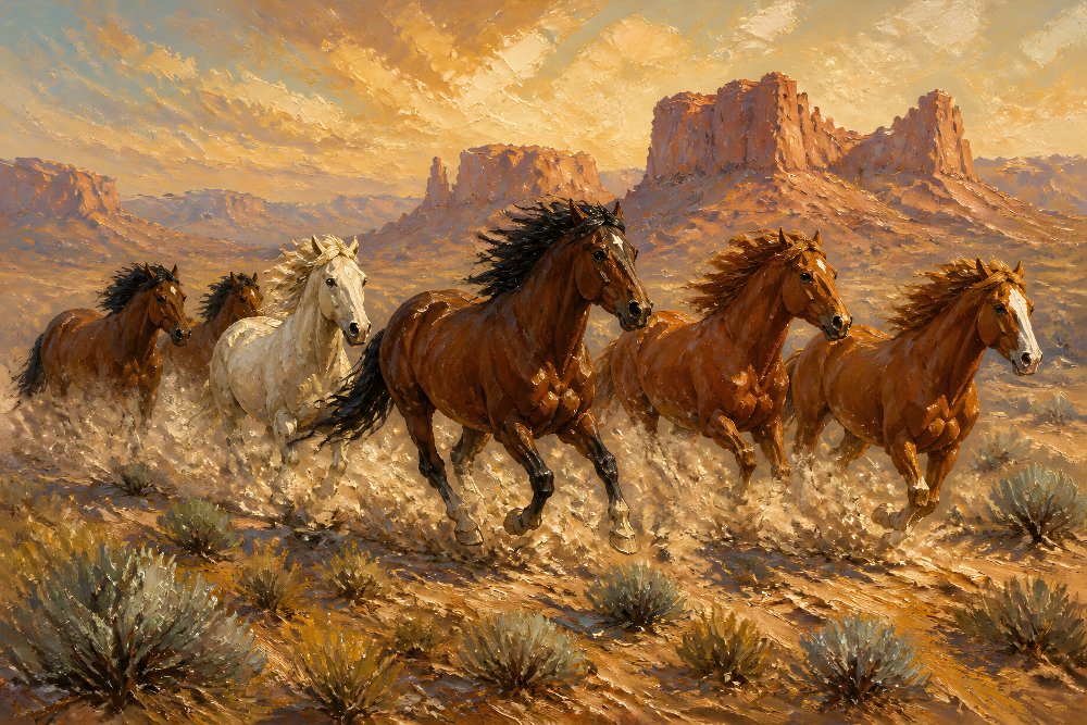 Wild Mustangs in the Desert — Desert Mustangs by Fab Posters