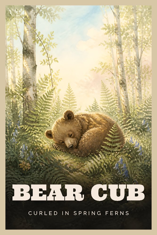 bear cub — Woodland Snuggle by Fab Posters