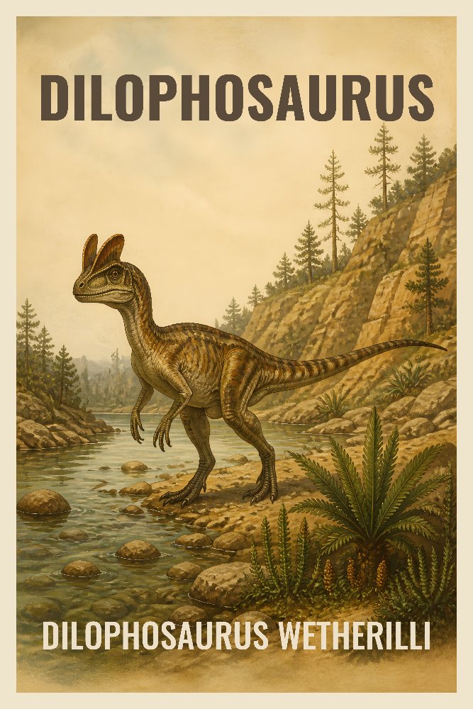 Dilophosaurus — Twin-Crest Explorer by Fab Posters